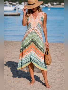 Nurture By Westbound High Low Dress BoHo Lacy Bib Front Detailing Size XL